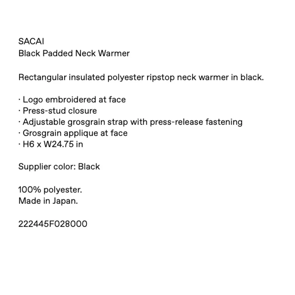 Sacai Black Padded Neck Warmer / Infinity Scarf NWT - Picture 4 of 8